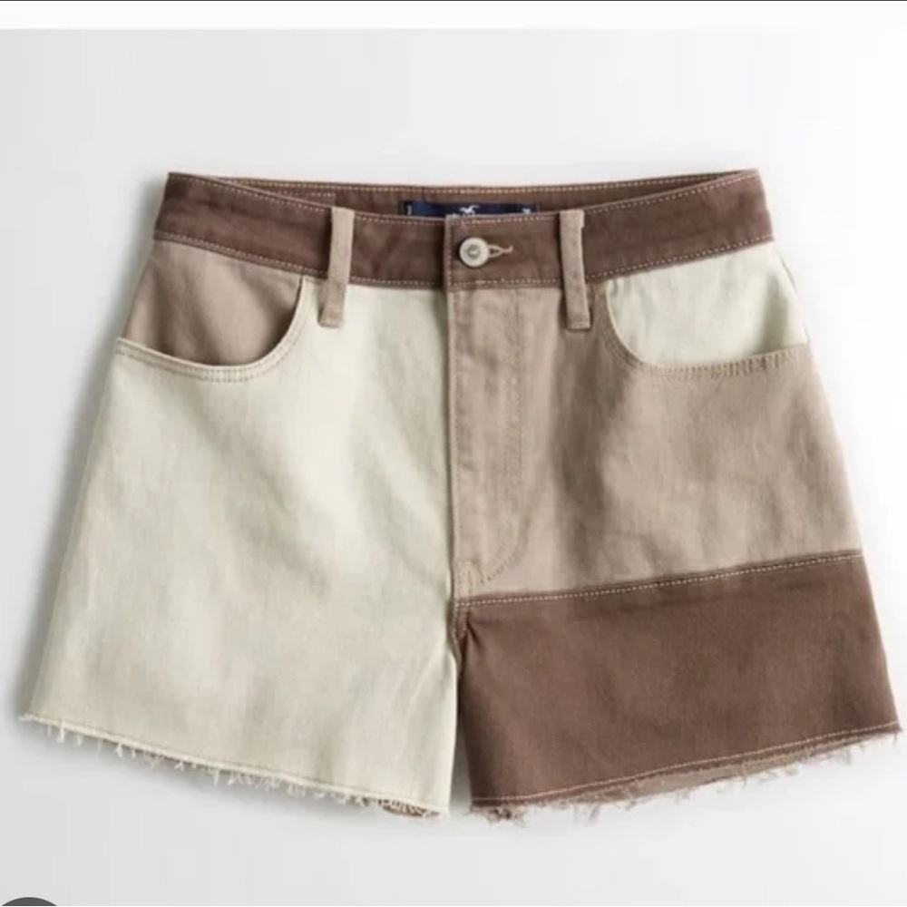 Hollister Women's Ultra High-Rise Vintage Relaxed Brown Patchwork Mom Shorts